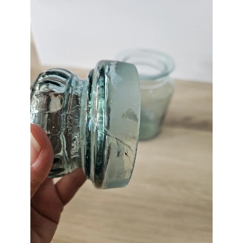 Vtg Takahashi Japan Hand Blown Glass Apothecary Jar MCM Blue Green Canister 9
